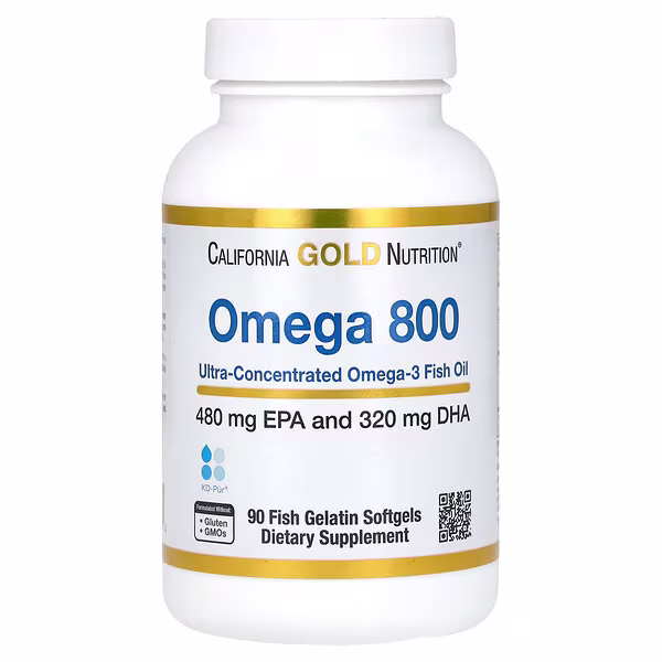 California Gold Nutrition, Omega 800 Ultra-Concentrated Omega-3 Fish Oil, kd-pur Triglyceride Form, 90 Fish Gelatin Softgels (1,000 mg Per Softgel)