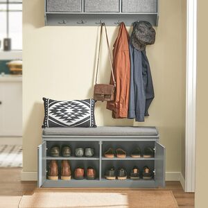 SoBuy Stable Storage Shoe Bench with 2 Doors and Seat Cushion - Grey