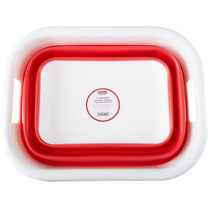 Averill Collapsible Red White Laundry Basket - White & Red - Image 4