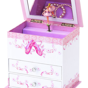 Ballet Shoe Two Drawer Musical Jewel Case - Pink & White