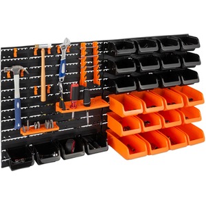 Wall Mounted 44 Pieces Pegboard Tool Organiser Storage Bins Rack - Orange Black