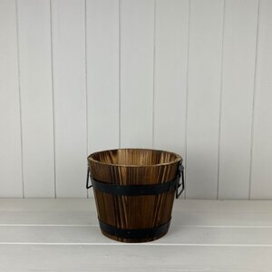 Brown Sturdy Wooden Barrel with 2 Metal Bands and handles - Brown