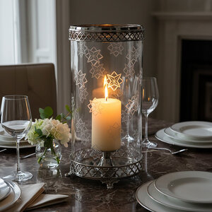Fizzah Hurricane Candle Holder with Nickel Finish - Silver