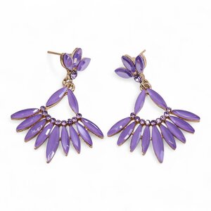 Lavender Vintage Glass Long Drop Earrings - Elegant Twilight Glow - Lavender