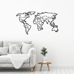 World Map Wall Art Metal Decorative Object - Black - Black