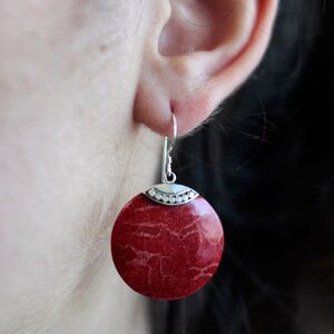 Handmade 925 Silver Classic Disc Earrings - Red