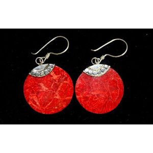 Handmade 925 Silver Classic Disc Earrings - Red - Image 2