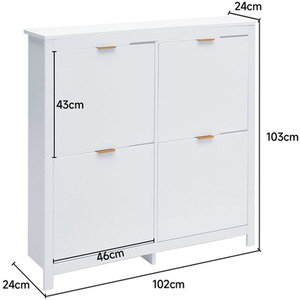 Flip Down White Wood Shoe Cabinet - White