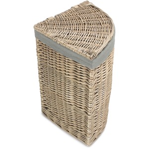 Antique Wash Corner Linen Basket with Grey Sage Lining