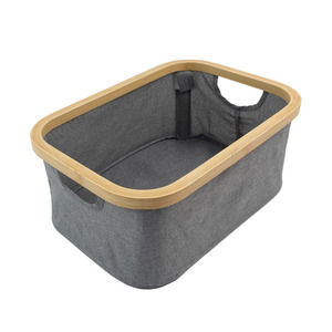 JVL Bambanio Foldable Bamboo Storage Basket, 26L - Grey - Grey