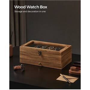 SONGMICS 12-Slot Wood Watch Box with Large Glass Lid