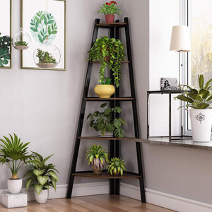 5-Tier Corner Indoor Display Rack - Brown and Black