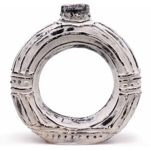 Cream Round Donut Shaped Ceramic Vase from Lombok Handcrafted Decor - Cream