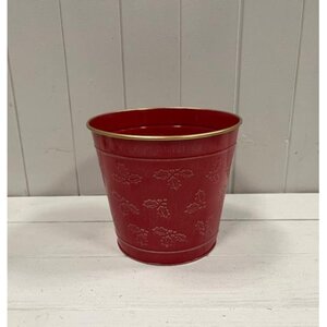Rustic Red Christmas Holly Pot - Red