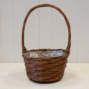 Handcrafted Round Brown Willow Basket with overhandle - Brown