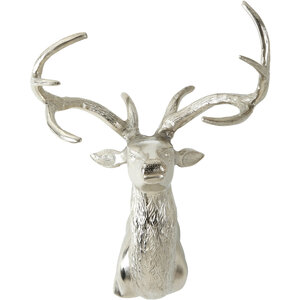 Wall Mounted Stag with Curved Antlers - Silver