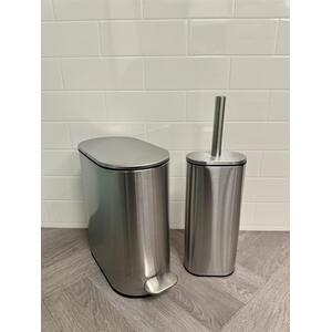 Fortuna 5L Soft Close Bathroom Pedal Bin and Toilet Brush Set in Satin Chrome - Silver - Image 2