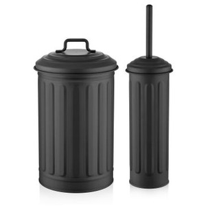 Black Waste Bin And Toilet Brush Set - Black