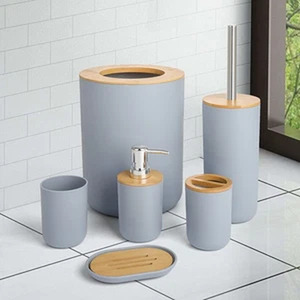 6 Piece Bathroom Accessories Set with Bin  - grey