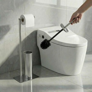 Bathroom Floor Stand 2-in-1 Paper Holder and Brush set (22 x 16 x 67cm) - Silver