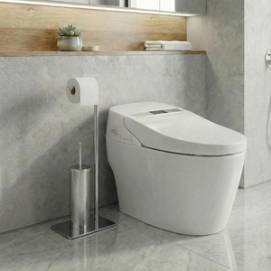Bathroom Floor Stand 2-in-1 Paper Holder and Brush set (22 x 16 x 67cm) - Silver - Image 2