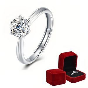 Women's Moissanite Element Six-claw Ring - Silver
