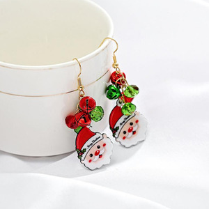 Christmas Santa Bell Drop Earrings - Gold