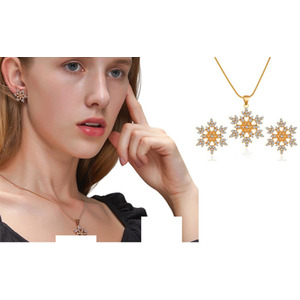 Christmas Snowflake Necklace and Earrings Set - Gold