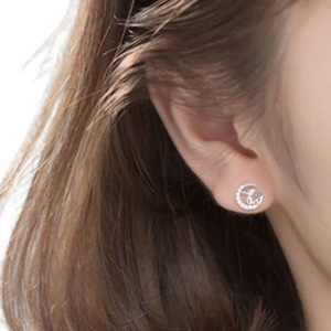 Fairy Sitting on Moon with Star Earrings - Silver