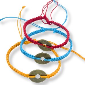 Handmade Friendship Bracelets with Lucky Feng Shui Coin (Assorted) - Multi