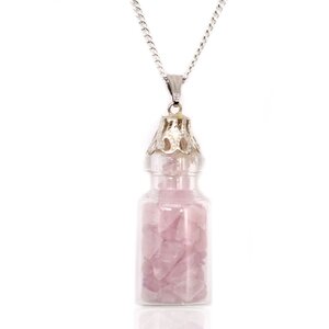 Rose Quartz Bottle Necklace - Elegant Feminine Gemstone Jewelry - Pink