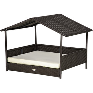 Wicker Dog House Rattan Pet Bed with Soft Cushion Cat House